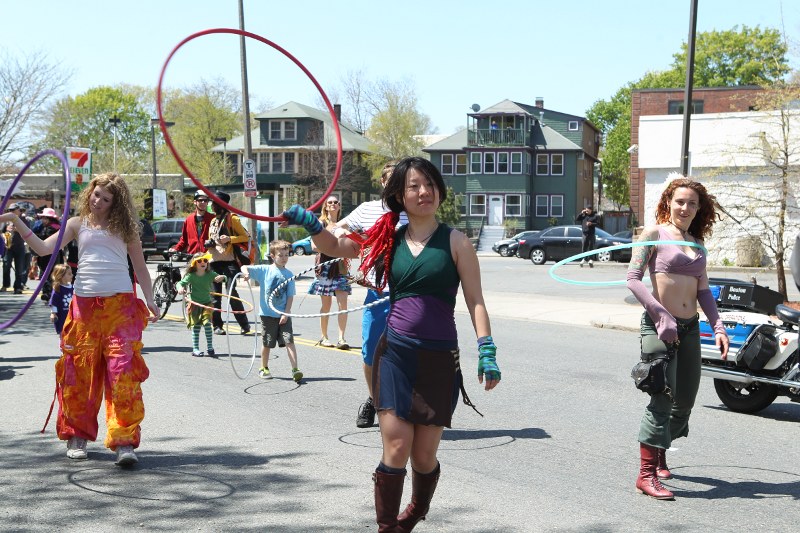 Wake Up the Earth parade: women with hula hoops